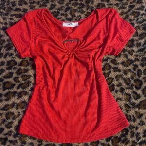 Wild Fable Red Heart Accent Short Sleeve Top